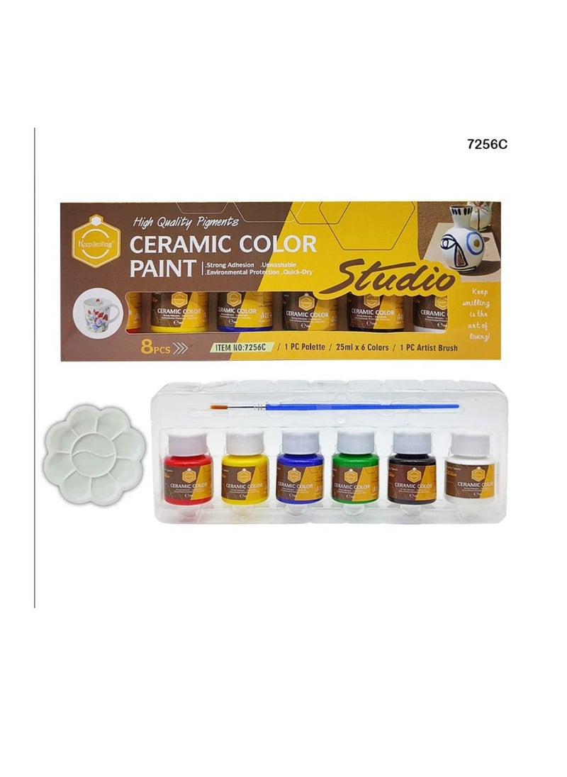 Keep Smiling - Keep Smiling Ceramic Color Set, 6 Colors + Brush 25 ml - No:7256C - Image 1