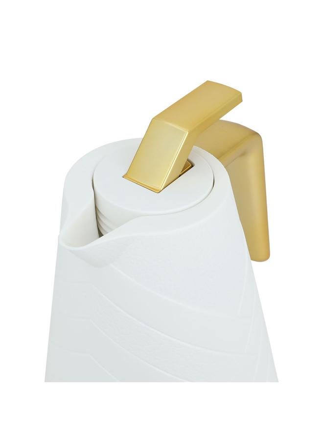 جلوري ترمس زجاجي 500 مل جسم بلاستيكي ذهبي أبيض - Image 4