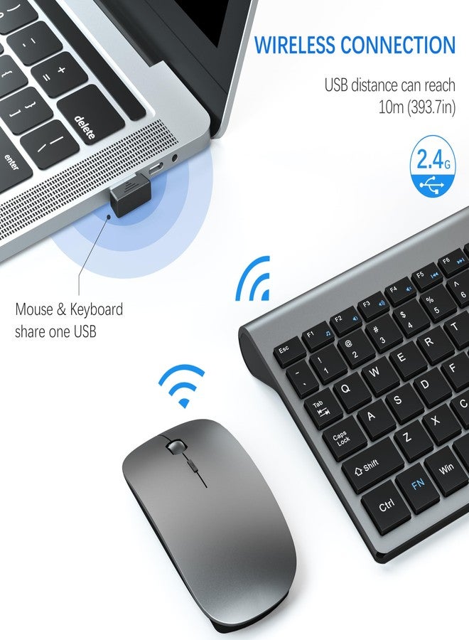 TopMate Wireless Keyboard and Mouse Ultra Slim Combo, 2.4G Silent Compact USB 2400DPI Mouse and Scissor Switch Keyboard Set with Cover, 2 AA and 2 AAA Batteries, for PC/Laptop/Windows/Mac - Gray Black - Image 3