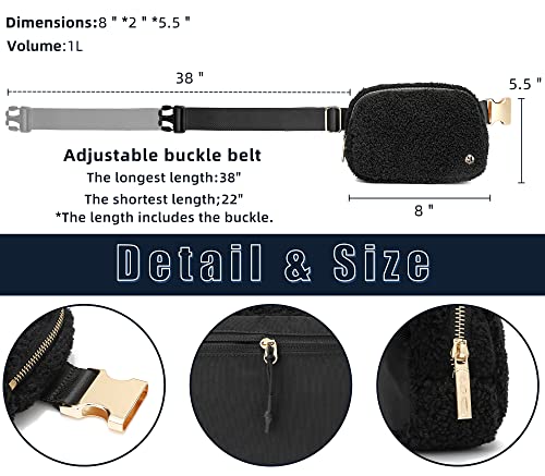 FODOKO Sherpa Belt Bag, Fleece Crossbody Bag Fanny Pack for Women Fashionable Everywhere Waist Bum Bag Pack with Hardware Buckle Black Gold - Image 4