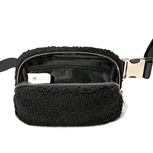 FODOKO Sherpa Belt Bag, Fleece Crossbody Bag Fanny Pack for Women Fashionable Everywhere Waist Bum Bag Pack with Hardware Buckle Black Gold - Image 5