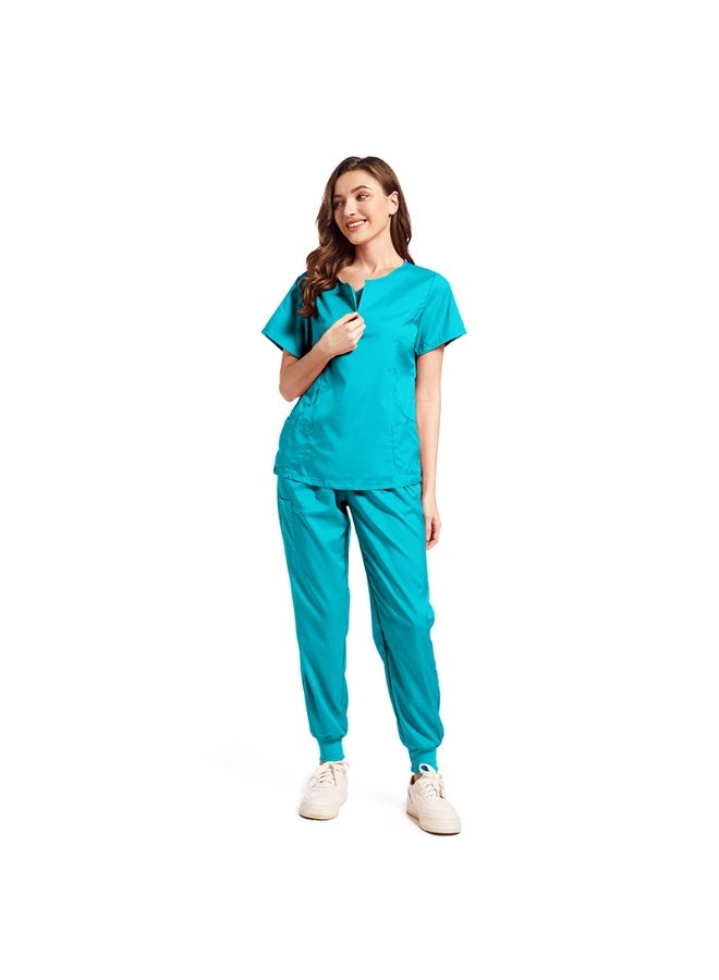 NIBEMINENT Doctor and Nurse Medical Uniforms Casual Short-sleeved Zipper-neck Jogger Pants Set Pet Hospital Pharmacy Work Uniform - Image 1