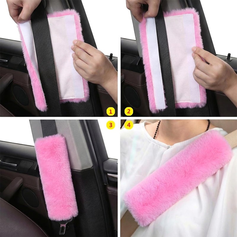 Lutoku 2-Pack Soft Plush Seatbelt Covers for Kids - Comfortable Pink Seat Belt Cushion for Newborns - Car Seat/Stroller Strap Accessories - Enhanced Driving Comfort & Protection (Pink) - Image 5