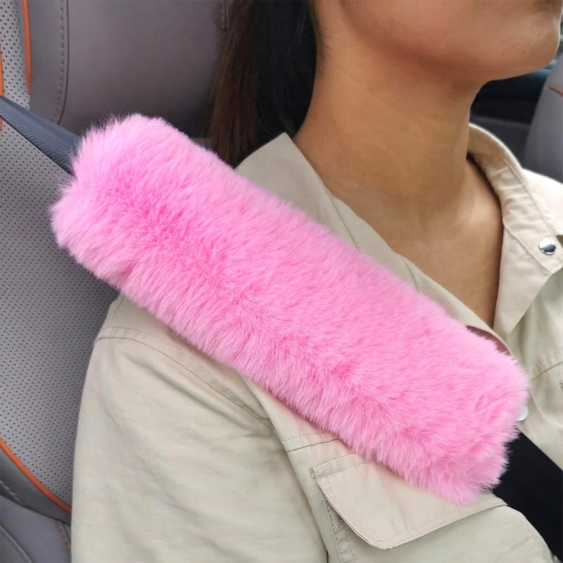 Lutoku 2-Pack Soft Plush Seatbelt Covers for Kids - Comfortable Pink Seat Belt Cushion for Newborns - Car Seat/Stroller Strap Accessories - Enhanced Driving Comfort & Protection (Pink) - Image 2