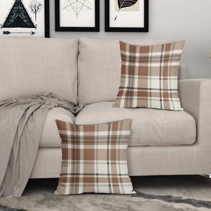 Aytipun Brown Buffalo Plaid Pillow Covers 18x18 Set of 2 Checkered Tartan Decorative Pillowcases Christmas Holiday Seasonal Outdoor Neutral Rustic Farmhouse Throw Cushion Case Decor for Couch Sofa Bed - Image 3