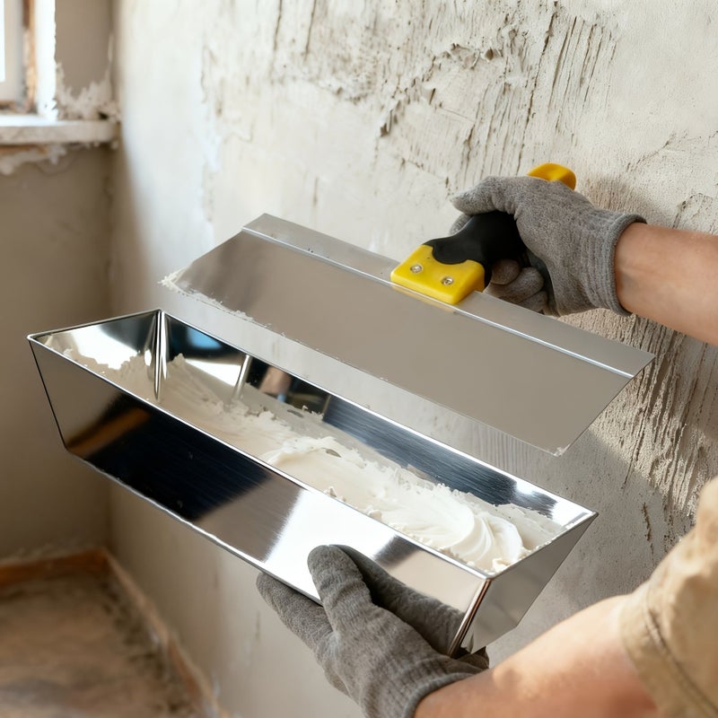 Mini 7 Piece Stainless Steel Drywall Scraper Trowel Set with Ergonomic Grip and Mortar Tray - Image 2