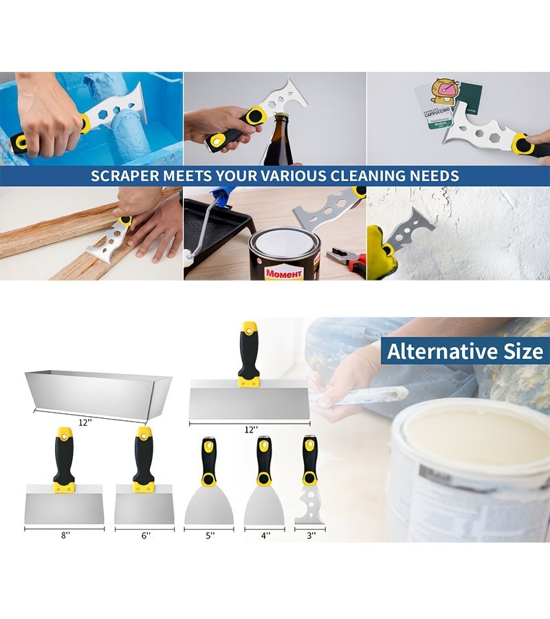 Mini 7 Piece Stainless Steel Drywall Scraper Trowel Set with Ergonomic Grip and Mortar Tray - Image 5