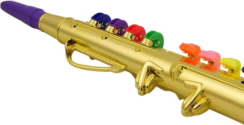 klarako Toy to Enjoy Kids Toy Musical Instrument 3 Piece Set  Trumpet Saxophone & Clarinet with Color Coded Keys for Boys and Girl Ages 3 and Up  Gold - Image 1