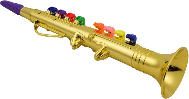 klarako Toy to Enjoy Kids Toy Musical Instrument 3 Piece Set  Trumpet Saxophone & Clarinet with Color Coded Keys for Boys and Girl Ages 3 and Up  Gold - Image 2