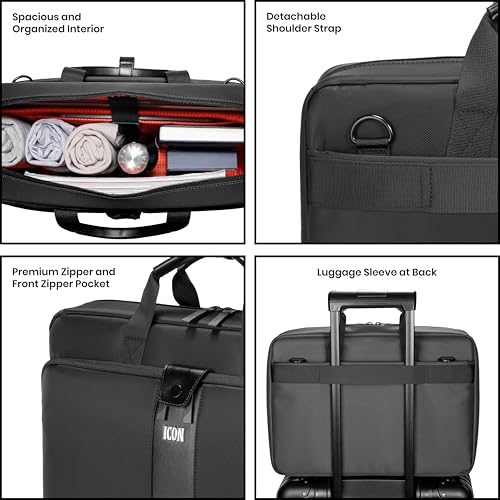 ICON The Neo Breifcase 13L | Premium Polyester, Fits 15.6" Laptops | Luggage Sleeve, Padded Laptop Compartment, Water-Resistant & Unisex Laptop Bag (Black) - Image 4