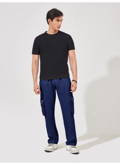 Maniac Mens Solid Navy Oversized Cotton Cargo Pant  - Image 4