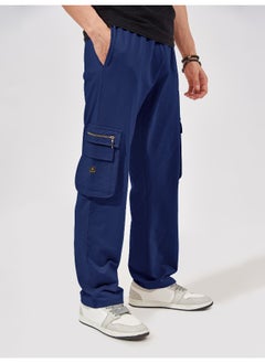 Maniac Mens Solid Navy Oversized Cotton Cargo Pant  - Image 1