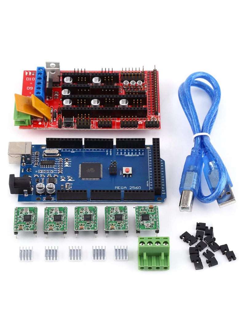 GGOOT 3D Printer Controller Kit RAMPS 1.4 Controller+2560 Board+Soldered A4988 Drivers+Heatsinks+USB Cable+Jumper - Image 1