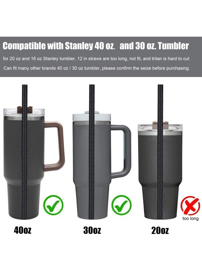 ALINK Reusable Glitter Straws for Stanley 40 oz 30 oz Tumbler, 12 in Long Hard Plastic Black Straws for Stanley, Owala 40OZ Cups, Half Gallon Bottles, Pack of 10 with 2 Brush - Image 3