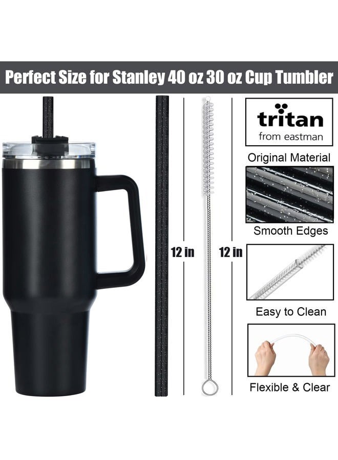ALINK Reusable Glitter Straws for Stanley 40 oz 30 oz Tumbler, 12 in Long Hard Plastic Black Straws for Stanley, Owala 40OZ Cups, Half Gallon Bottles, Pack of 10 with 2 Brush - Image 2