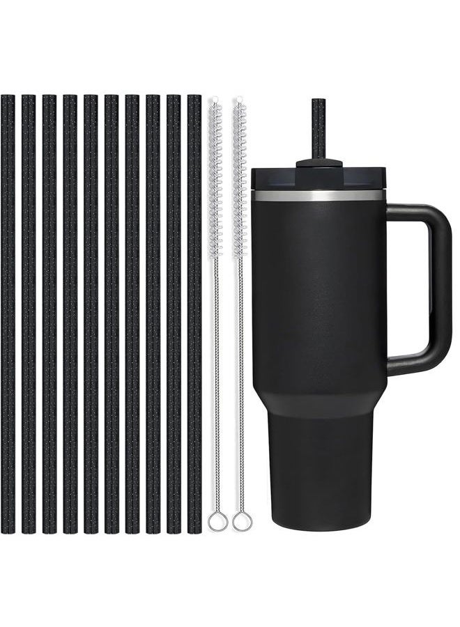 ALINK Reusable Glitter Straws for Stanley 40 oz 30 oz Tumbler, 12 in Long Hard Plastic Black Straws for Stanley, Owala 40OZ Cups, Half Gallon Bottles, Pack of 10 with 2 Brush - Image 1