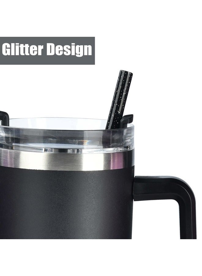ALINK Reusable Glitter Straws for Stanley 40 oz 30 oz Tumbler, 12 in Long Hard Plastic Black Straws for Stanley, Owala 40OZ Cups, Half Gallon Bottles, Pack of 10 with 2 Brush - Image 4