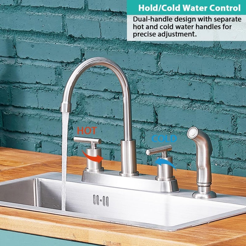 Vsunhoo Kitchen Faucets, Kitchen Faucet with Sprayer, Brushed Nickel Kitchen Sink Faucet, 3 or 4 Hole RV Faucet for Kitchen Sink, Stainless Steel Touch Kitchen Faucet with Side Sprayer, TDLKF024L - Image 2