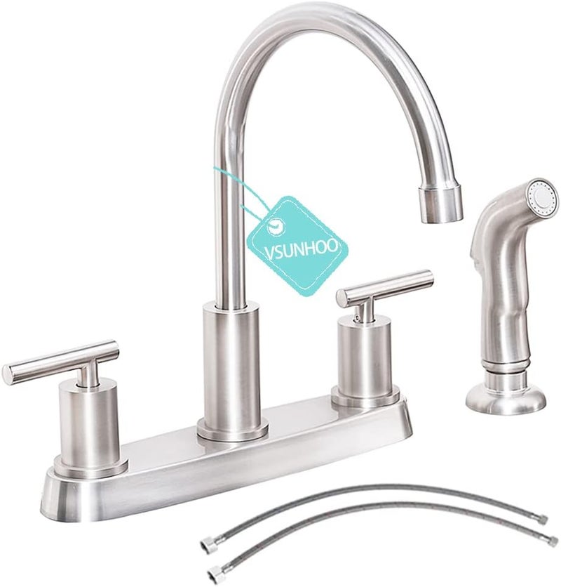 Vsunhoo Kitchen Faucets, Kitchen Faucet with Sprayer, Brushed Nickel Kitchen Sink Faucet, 3 or 4 Hole RV Faucet for Kitchen Sink, Stainless Steel Touch Kitchen Faucet with Side Sprayer, TDLKF024L - Image 1