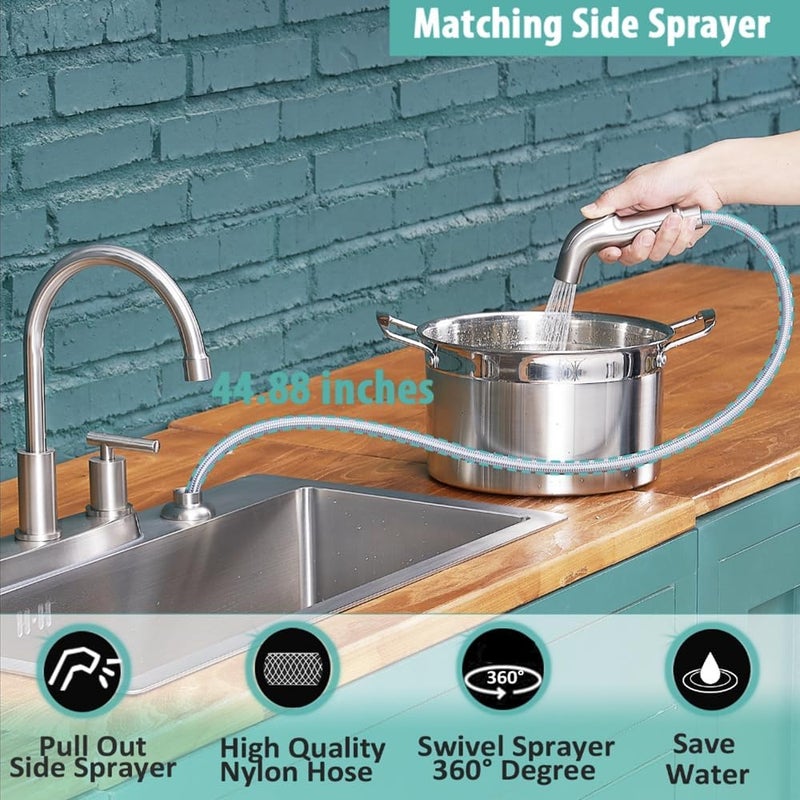 Vsunhoo Kitchen Faucets, Kitchen Faucet with Sprayer, Brushed Nickel Kitchen Sink Faucet, 3 or 4 Hole RV Faucet for Kitchen Sink, Stainless Steel Touch Kitchen Faucet with Side Sprayer, TDLKF024L - Image 3
