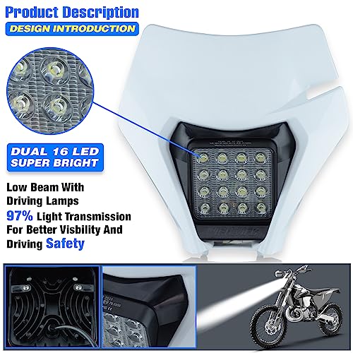 MCHMFG مصباح أمامي لدراجة مائية MCHMFG، مجموعة أضواء LED لدراجة إنجراف عالمية لمعظم دراجات الطرق الوعرة EXC SX XCF MX بيضاء - Image 3