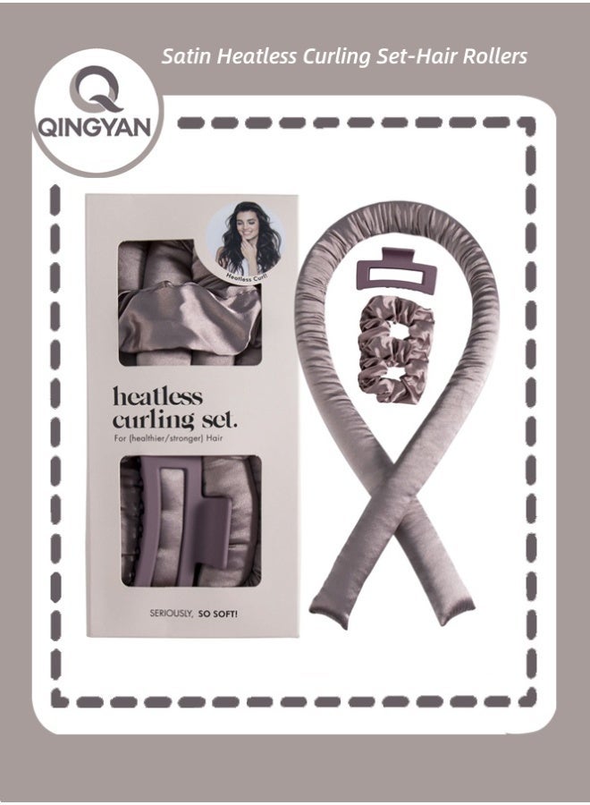 QINGYAN Satin Heatless Curling Set-Hair Rollers for Heatless Curls | Overnight Heatless Hair Curlers to Sleep in | Curling Rod Headband for Short & Long Hair | Hair Wrap Curler (Dark brown) - Image 1