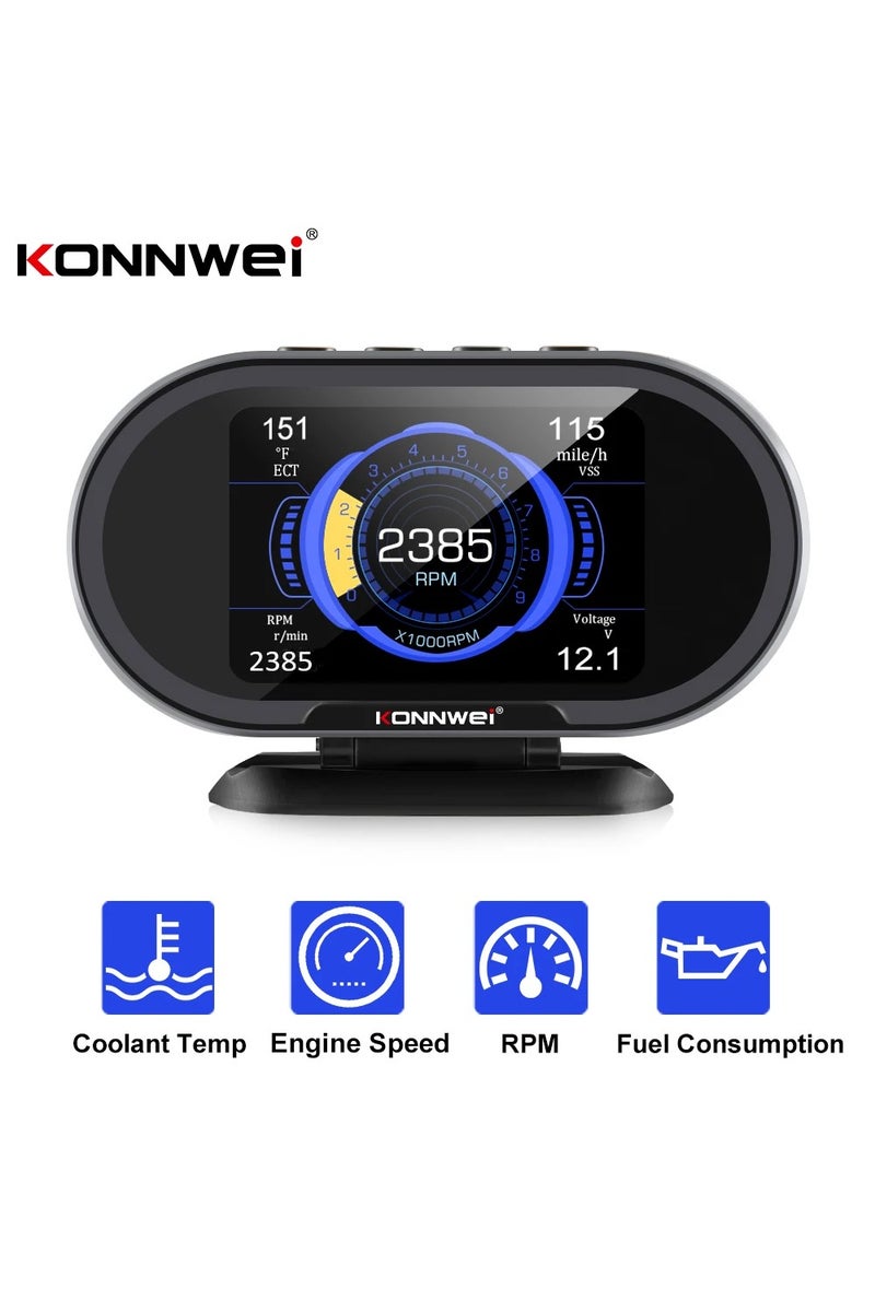 Konnwei Car Head Up Display OBD2 HUD Digital Meter Gauge All in One Automotive Trip Computer Smart OBD Speedometer Water Temperature Fuel Pressure Tester for All 2003 and Newer Cars  - Image 1