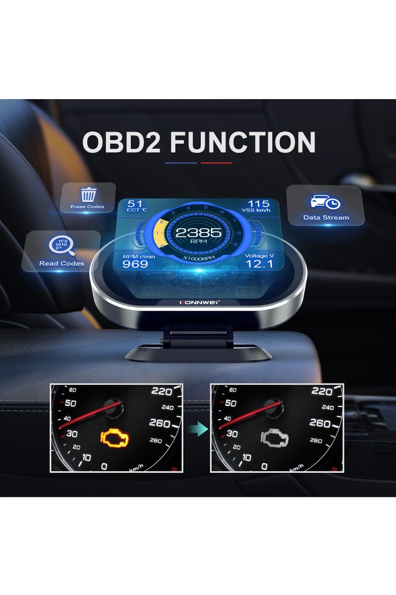 Konnwei Car Head Up Display OBD2 HUD Digital Meter Gauge All in One Automotive Trip Computer Smart OBD Speedometer Water Temperature Fuel Pressure Tester for All 2003 and Newer Cars  - Image 4