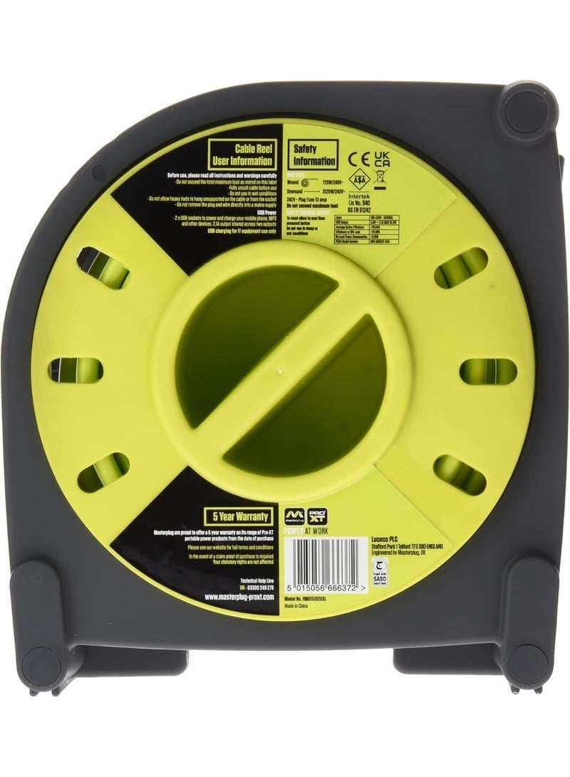 Masterplug 13A 15 Meter Case Reel with 2 Socket + 2 USB Port And Thermal Cut Out Switch HMU15132USL-04 - Image 3