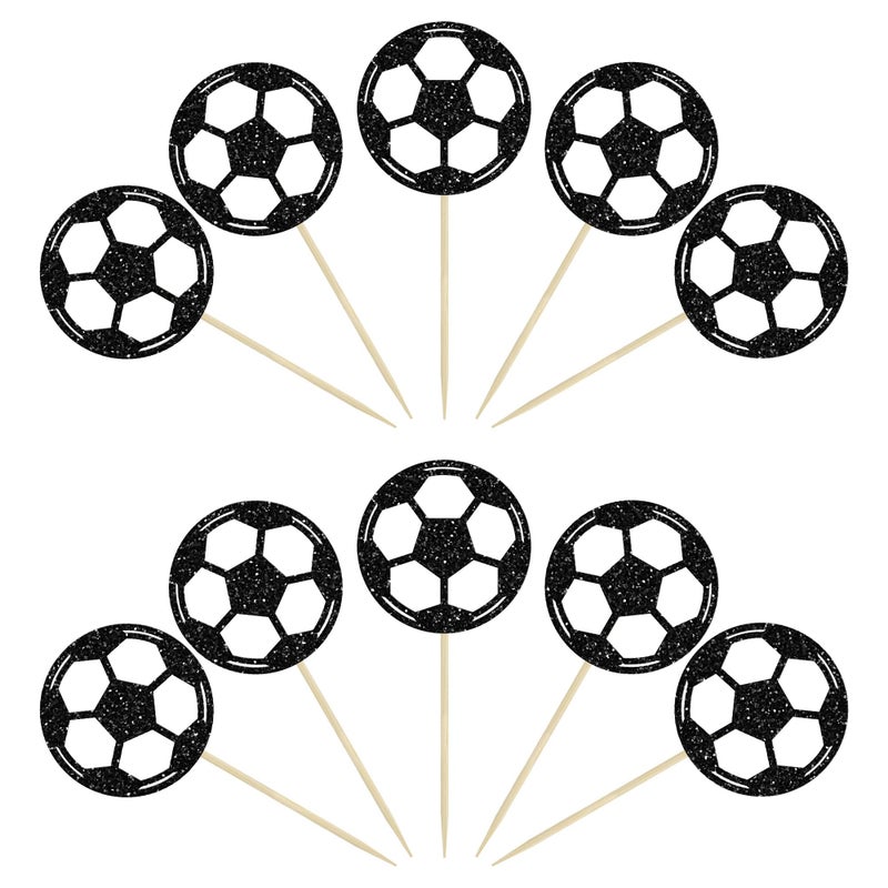 Ephlyn 24Pcs Soccer Ball Cupcake Toppers Black Glitter Sports Theme Football Cupcake Food Picks Sport Balls Baby Shower Wedding Birthday Party Cake Decorations Supplies - Image 3