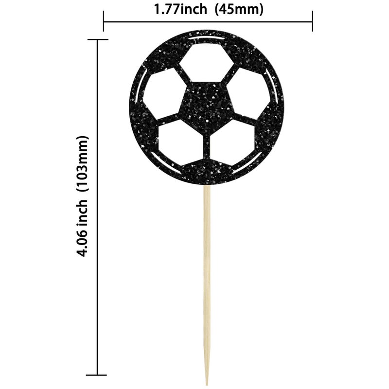 Ephlyn 24Pcs Soccer Ball Cupcake Toppers Black Glitter Sports Theme Football Cupcake Food Picks Sport Balls Baby Shower Wedding Birthday Party Cake Decorations Supplies - Image 2