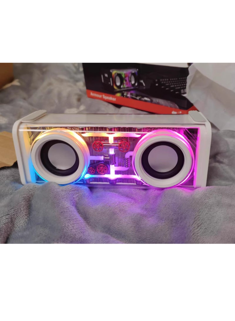 V8 Transparent Mecha Speakers Bluetooth Wireless Double Bass Diaphragm Subwoofer Music TWS RGB Light Loudspeaker  - Image 3