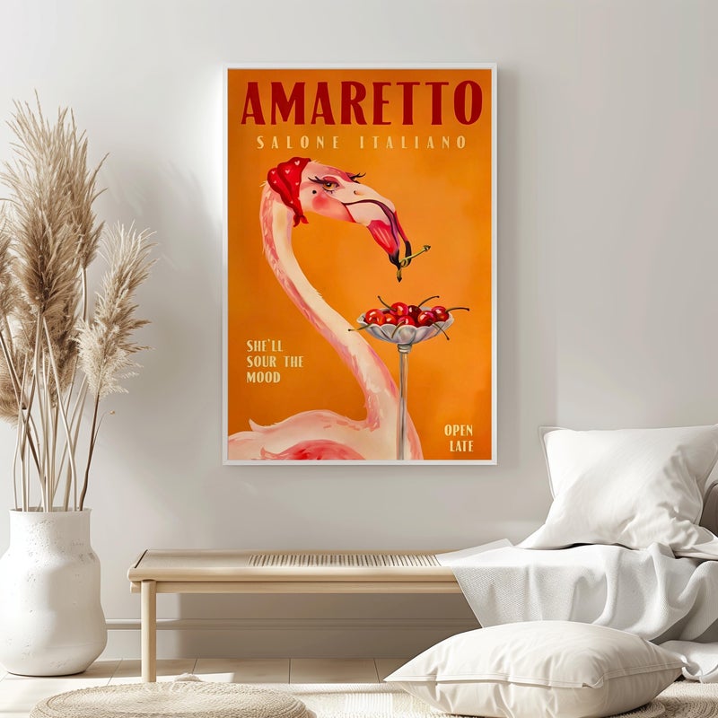 TNESSENTIAL Amaretto Flamingo Poster: Italian Aperitif Bar Art, Cherry Cocktail Illustration, Retro Lounge Print - Image 5
