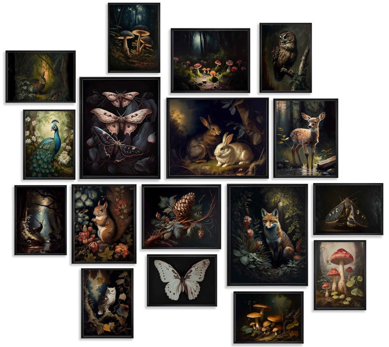 KBKBART Dark Cottagecore Room Decor Aesthetic Set of 17 Cottage Core Wall Decor Dark Academia Cottagecore Decor Woodland Forest Nature Wall Art Prints Vintage Mushroom Decor Poster Animal Pictures for Bedroom Dorm Wall Decor UNFRAMED - Image 2