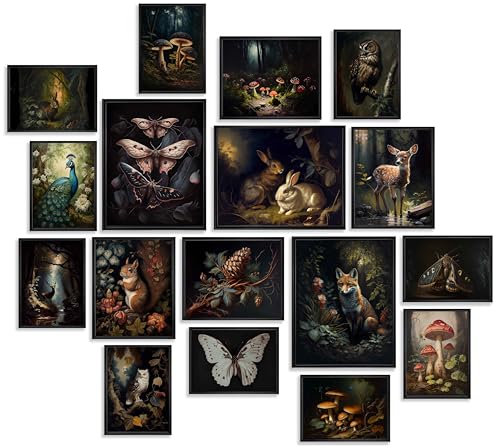 KBKBART Dark Cottagecore Room Decor Aesthetic Set of 17 Cottage Core Wall Decor Dark Academia Cottagecore Decor Woodland Forest Nature Wall Art Prints Vintage Mushroom Decor Poster Animal Pictures for Bedroom Dorm Wall Decor UNFRAMED - Image 1