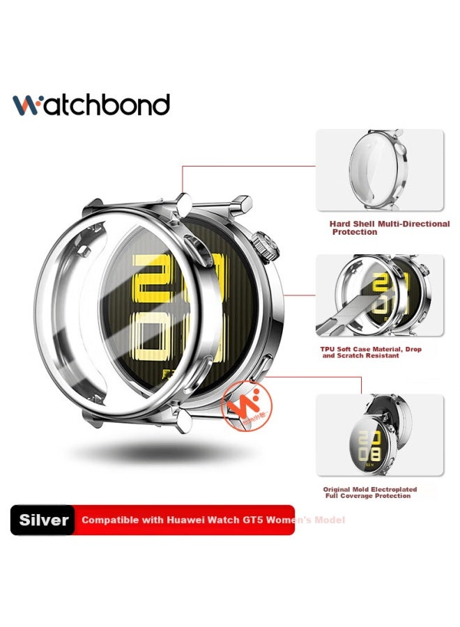 Watchbond Huawei Watch Gt5 41mm Women's Protective Case Tpu Full-cover Electroplated Silver Soft Shell Scratch-resistant Durable Watch Accessory - Image 1
