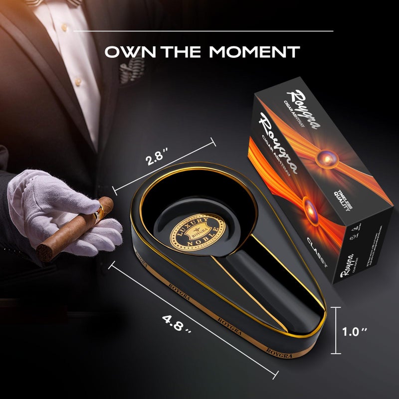 roygra رماد السيجار روينغرا، رماد سيجار سيراميك مطلي يدويًا، ملحقات سيجار خارجية (أسود) - Image 2