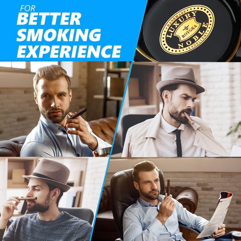 roygra رماد السيجار روينغرا، رماد سيجار سيراميك مطلي يدويًا، ملحقات سيجار خارجية (أسود) - Image 3