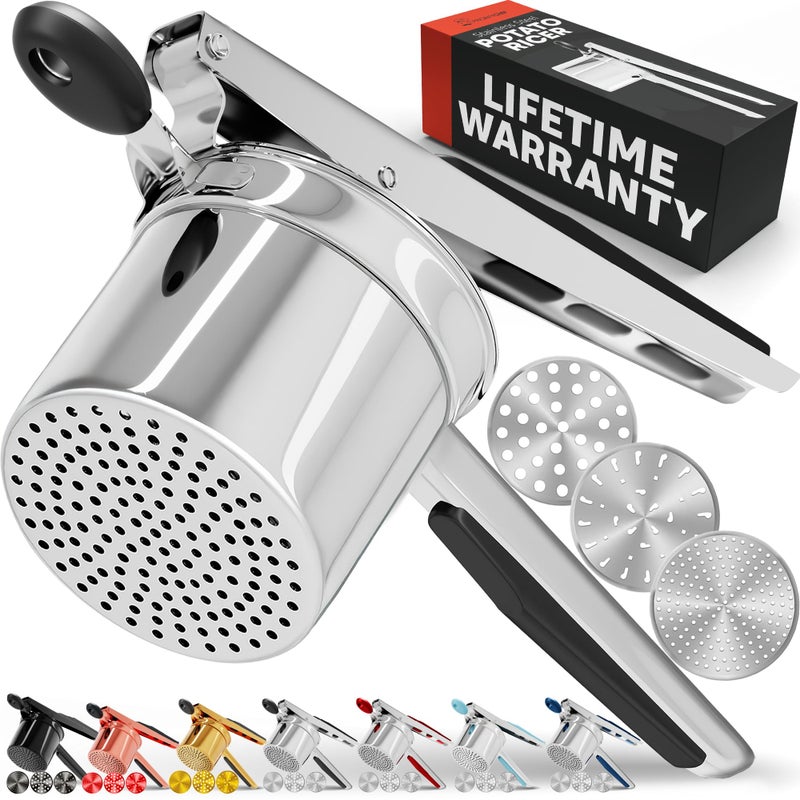 Priority Chef PriorityChef Large 15oz Potato Ricer With 3 Discs, Heavy Duty Stainless Steel Potato Ricer for Mashed Potatoes, Potato Masher, Press and Ricer Kitchen Tool, Black - Image 1