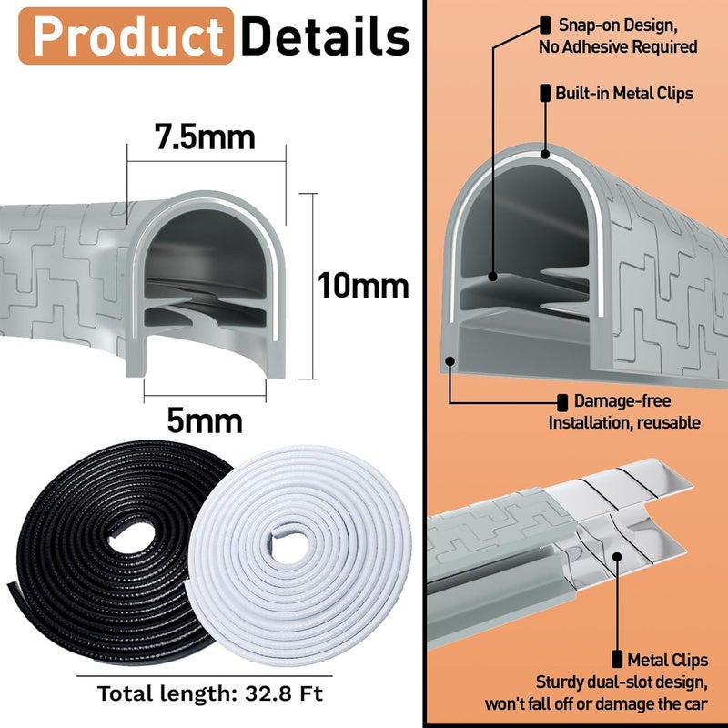 ecocstm Car Door Edge Guards, 32.8Ft(10m) Car Door Protector Edge Guards Rubber Seal, Door Edge Trim U Shape Edge Protector for Cars Trucks Suvs(Gray) - Image 2