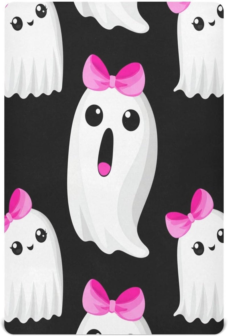 Halloween Bow Ghosts Crib Sheets for Boys Girls Ultra Soft Breathable Baby Crib Sheet Fitted Crib Sheets for Standard Size Crib and Toddler Mattresses, 39 x 27 Inch - Image 1