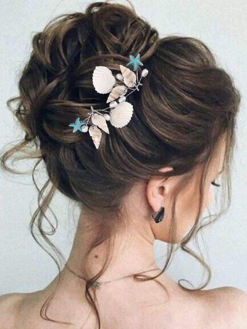 دبابيس شعر زفاف شاطئية من بريشو، مشابك شعر عروس على شكل قواقع، إكسسوارات شعر نجمة البحر للعروس، قطعة شعر لحفلات البحر للنساء والفتيات