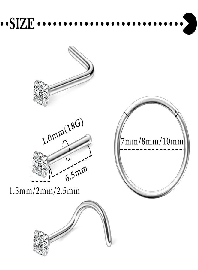 Hoeudjo Nose Rings Surgical Steel Cubic Zirconia Nose Studs Kit for Women Men Tiny Nose Stud Screw & Bone & L Shaped Nostril Rings Piercing Jewelry 18 Gauge 12 Pieces - Image 2
