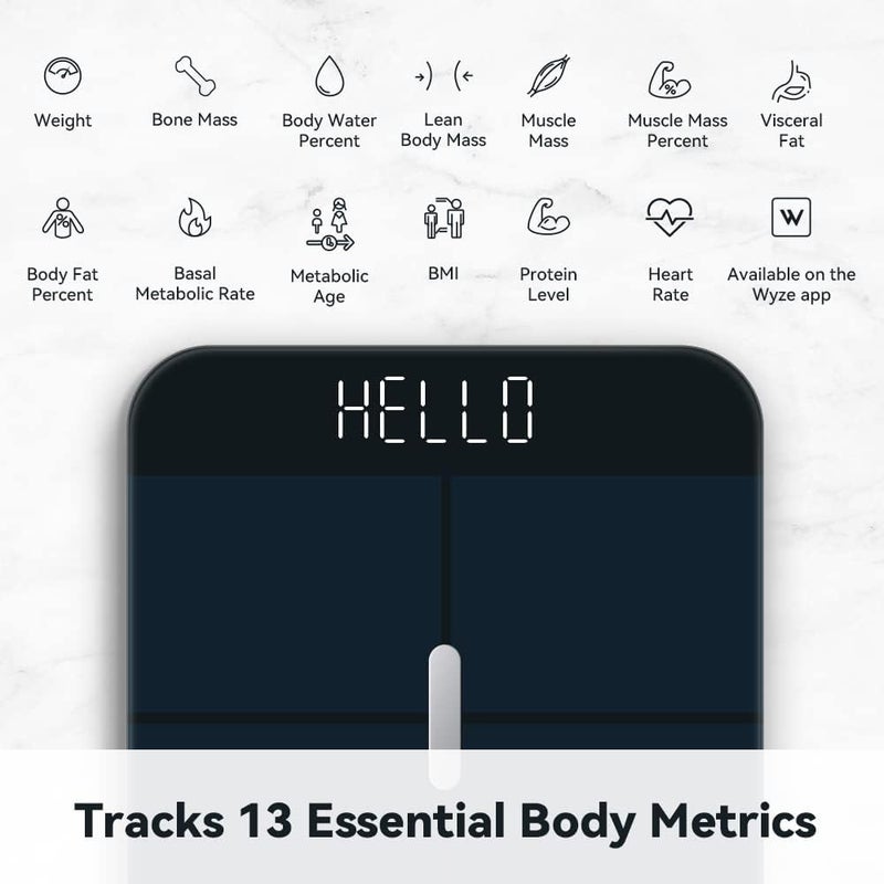 Wyze Smart Scale X  Digital Bathroom Scale for Body Weight BMI Body Fat Muscle Mass Heart Rate Monitor  Sync with Health Apps  for People Baby  Pet 400 lbs Black - Image 2