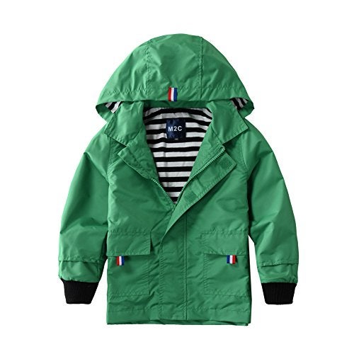 M2C Boys Hooded Rain Jacket Waterproof Light Windbreaker 3T Green - Image 1