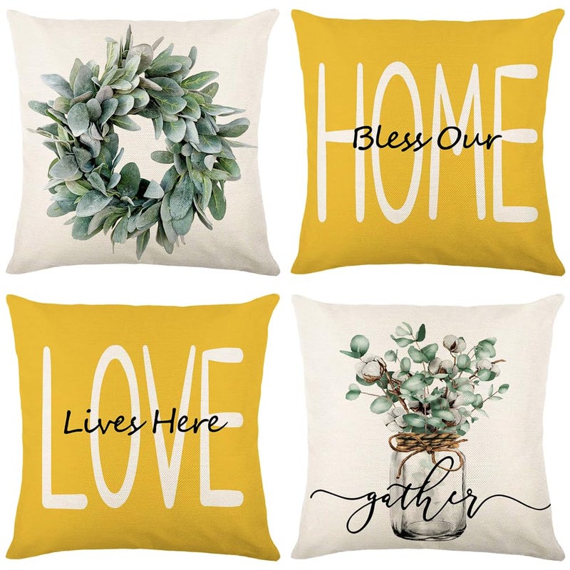 wyooxoo Throw Pillow Covers 18x18 Set of 4 Farmhouse Yellow Pillow Covers Cushion Cases Decorative Pillowcases for Sofa Couch Living Room Outdoor Home Decor Yellow 18 x 18