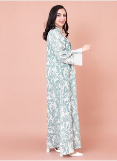 اكسا جلابية نقوش اوراق شجر مطرزة IN1031 ابيض  - Image 3