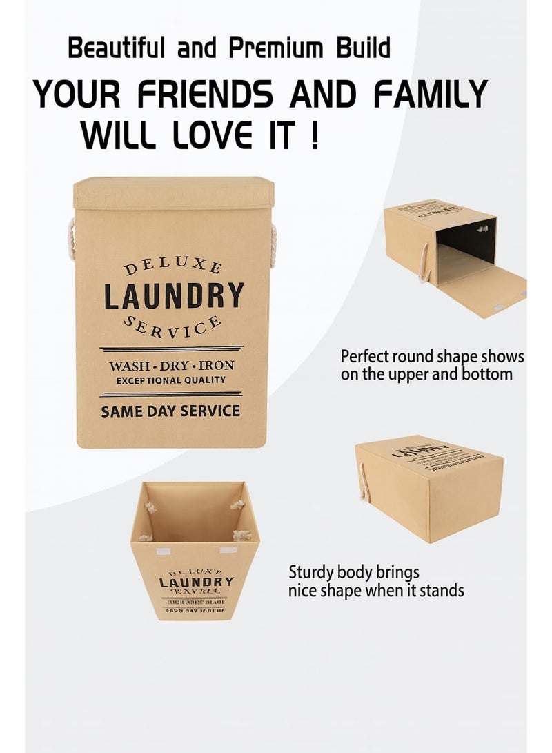 85L Laundry Basket with Lid – Foldable Waterproof Laundry Hamper for Clothes, Toys & Home Storage, Beige - Image 2