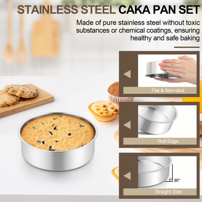 Homikit 6 Inch Round Cake Pan Set, Stainless Steel Small Baking Pans 3 Pack for Oven & Dishwasher, 2â€ Deep Small Nonstick Layer Cake Tins, Non-Toxic & Healthy - Image 2