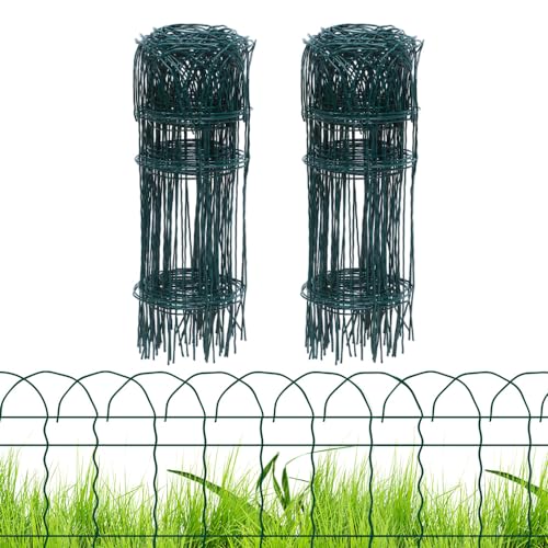 PROWORX 2 Rolls Green Garden Fence Border, 14 in x 40 ft Metal Folding Fence Wire Roll Garden Border Edging, Garden Fence Roll Flower Bed Fencing for Outdoor Yard - Image 1